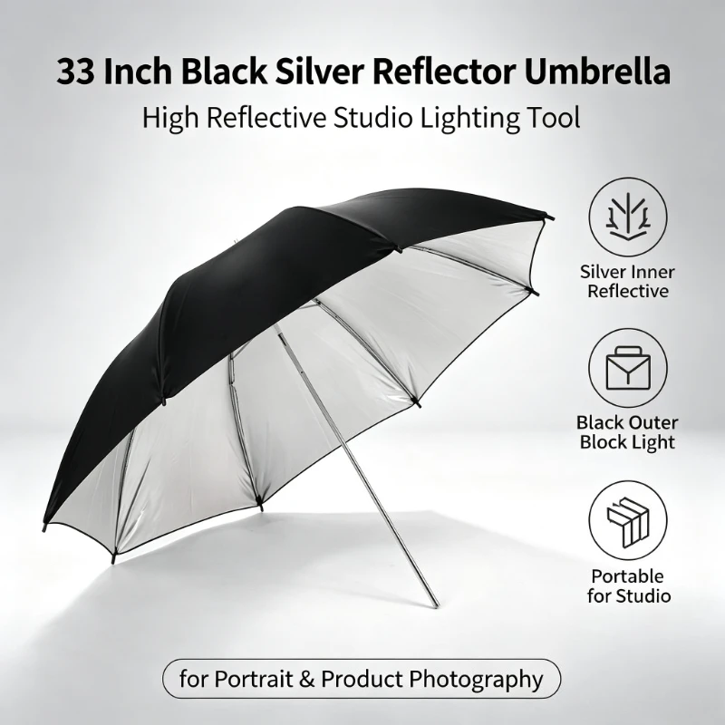 Photography Umbrella - Guarda-chuva Refletor Preto Durável de 33